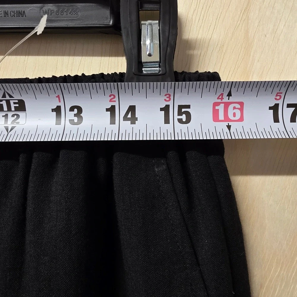 Fridaze Black 100% Linen Straight‎ Leg Elastic Waist Crop Pants Large Hong Kong
